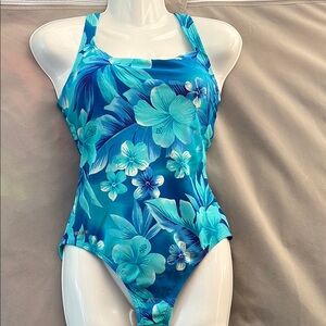 Speedo Blue One Piece Swimsuit Tropical Floral